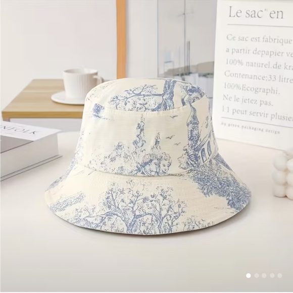 no brand Accessories - Cream and Blue Toile Foldable Bucket Hat One Size
